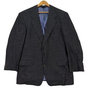 Vintage Nigel's Mark Shale Mens 46L Blazer Sport Coat Gray Blue Windowpane Check